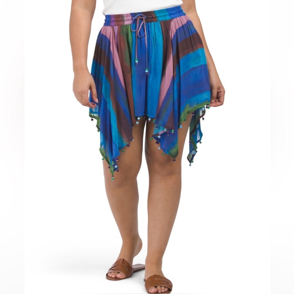 ZARA Handkerchief Boho Gypsy Beaded Hem Mini‎ Skirt Large NWT
